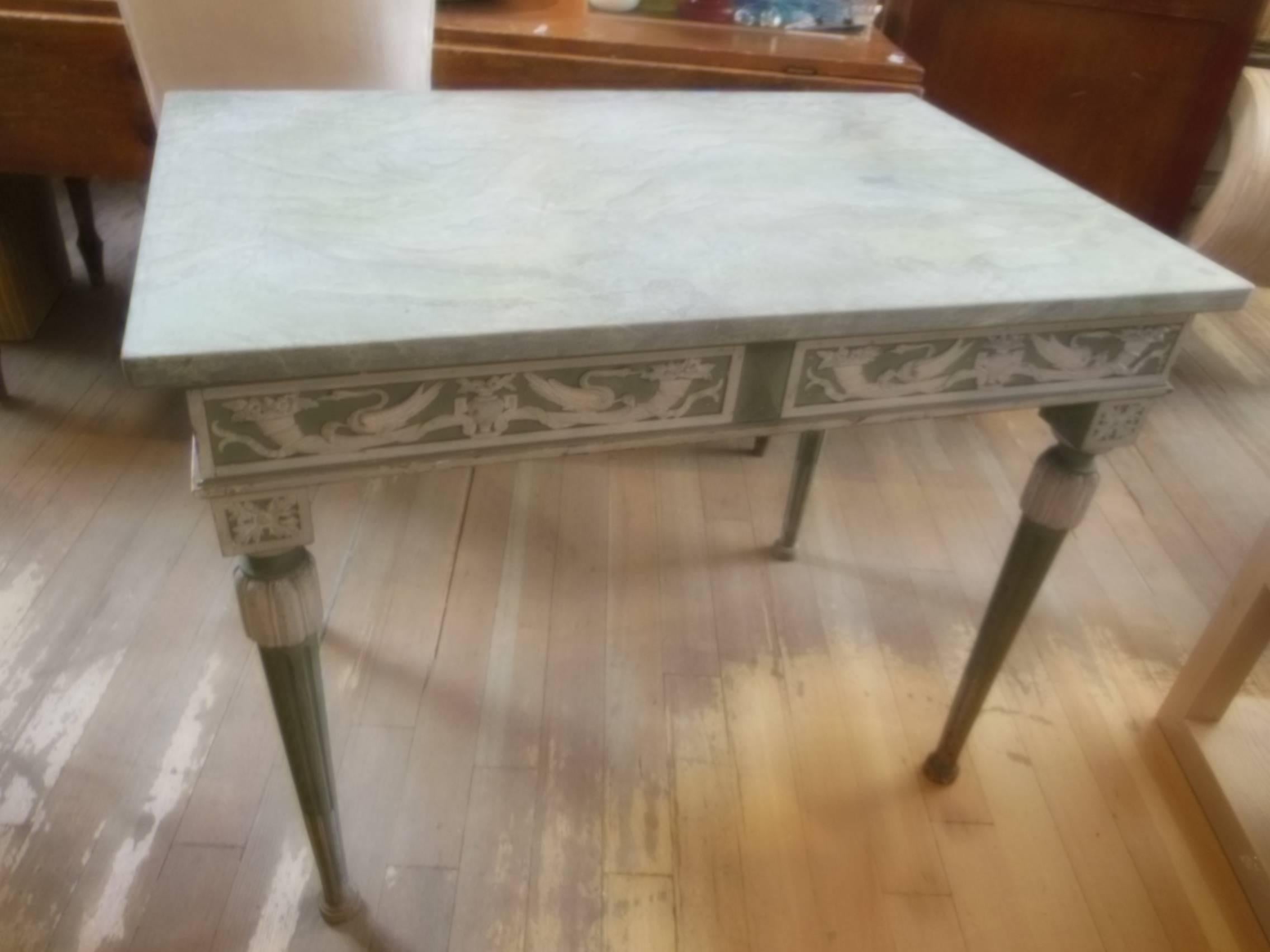 Pretty stone top vintage table with applied decoration