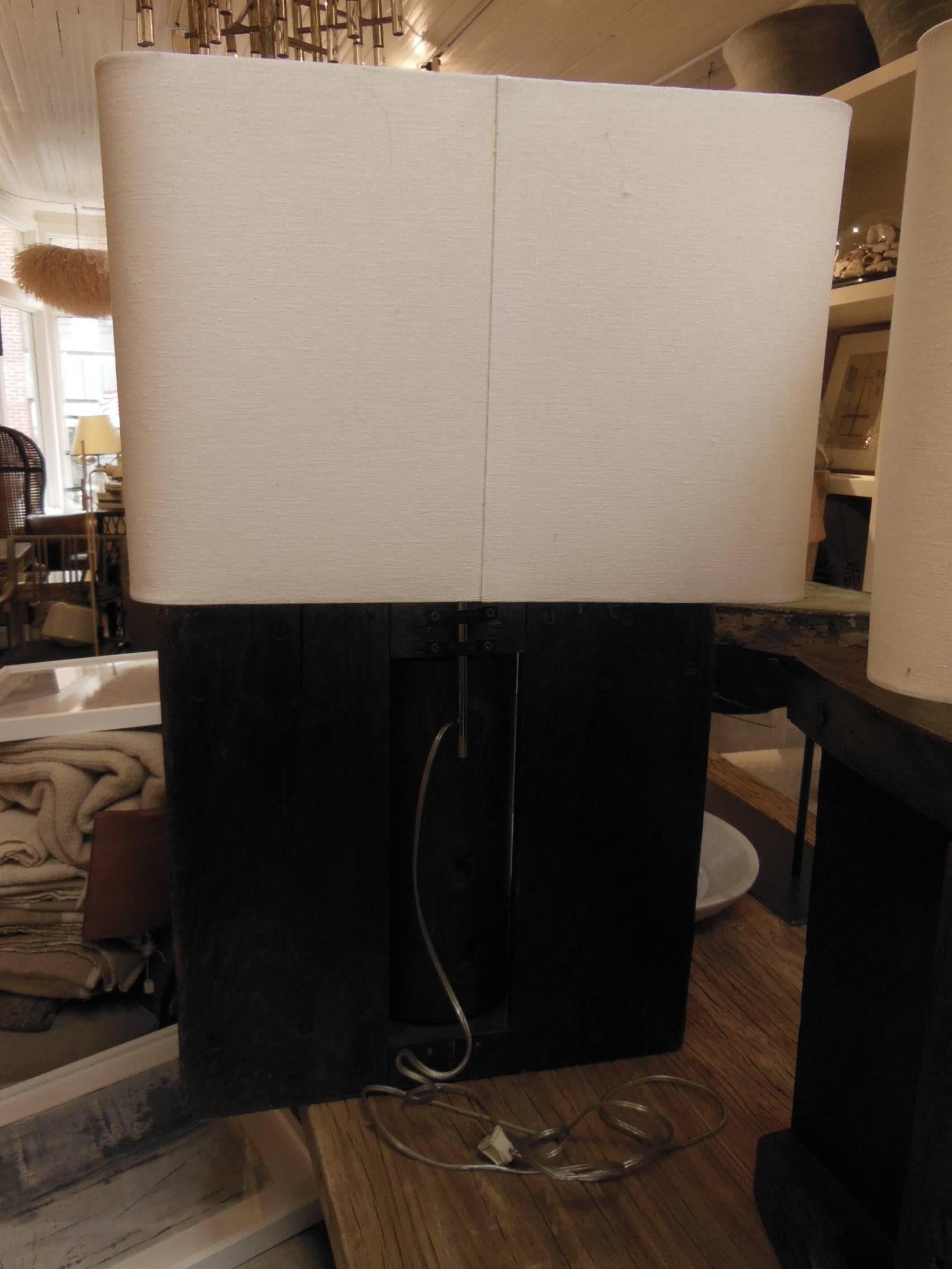 Pair of Unusual Wood Industrial Lamps For Sale 2