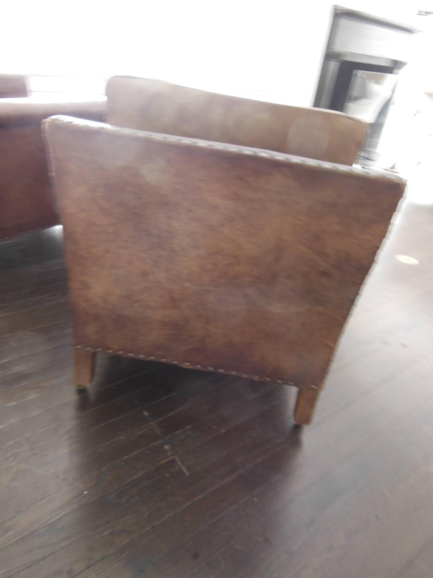 Fabulous Pair of French Vintage Leather Armchairs 2