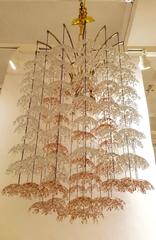 Unique Italian Mid-Century Murano Clear and Blush Cascading Chandelier