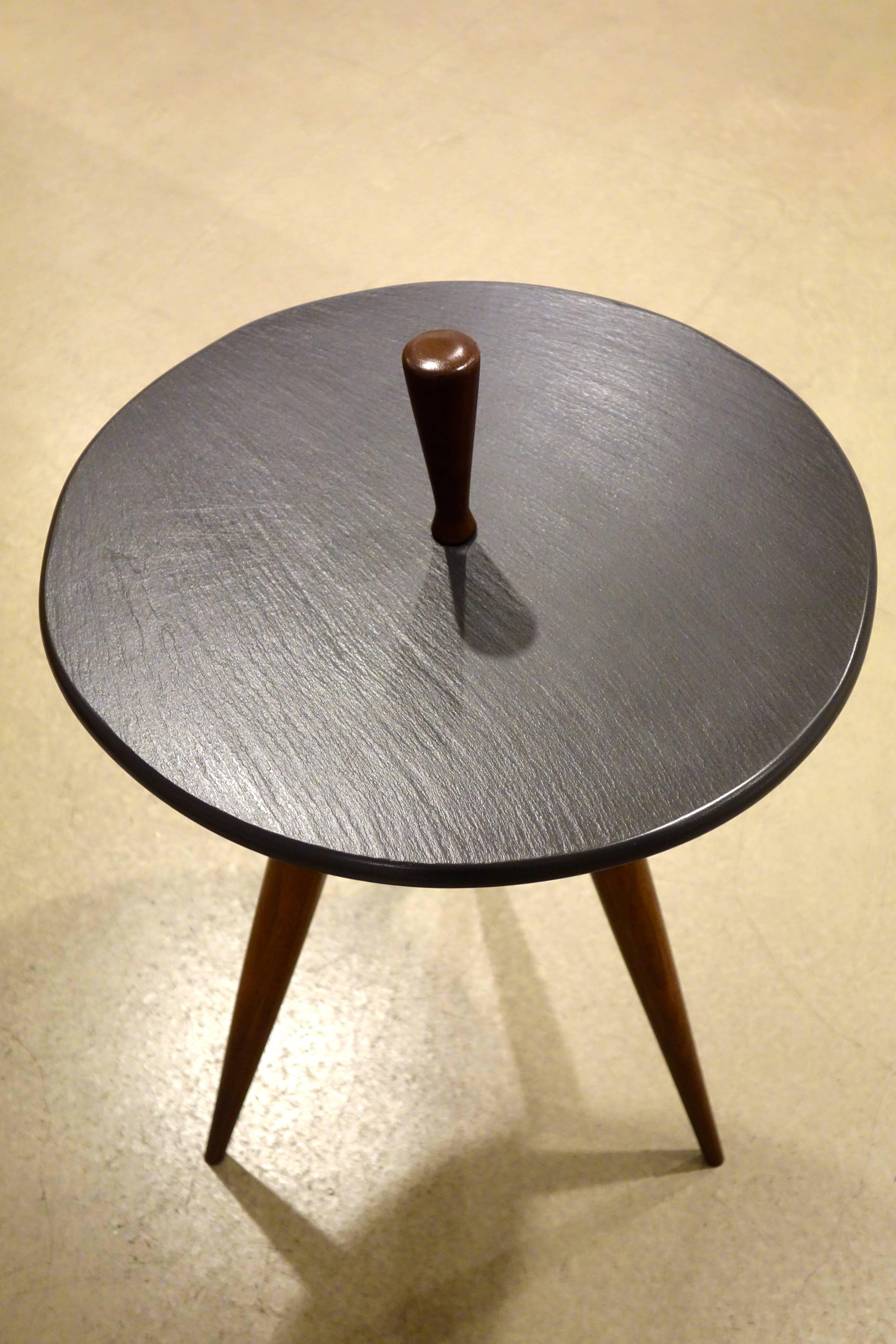 Mid-Century Modern Phillip Lloyd Powell Tripod Walnut and Slate Side or End Table