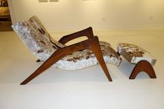 Rare "Crescent" Lounge Chair and Ottoman by Adrian Pearsall in Cowhide