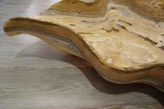 31" Beige Banded Aragonite Carved Scalloped Shaped Bowl or Centerpiece