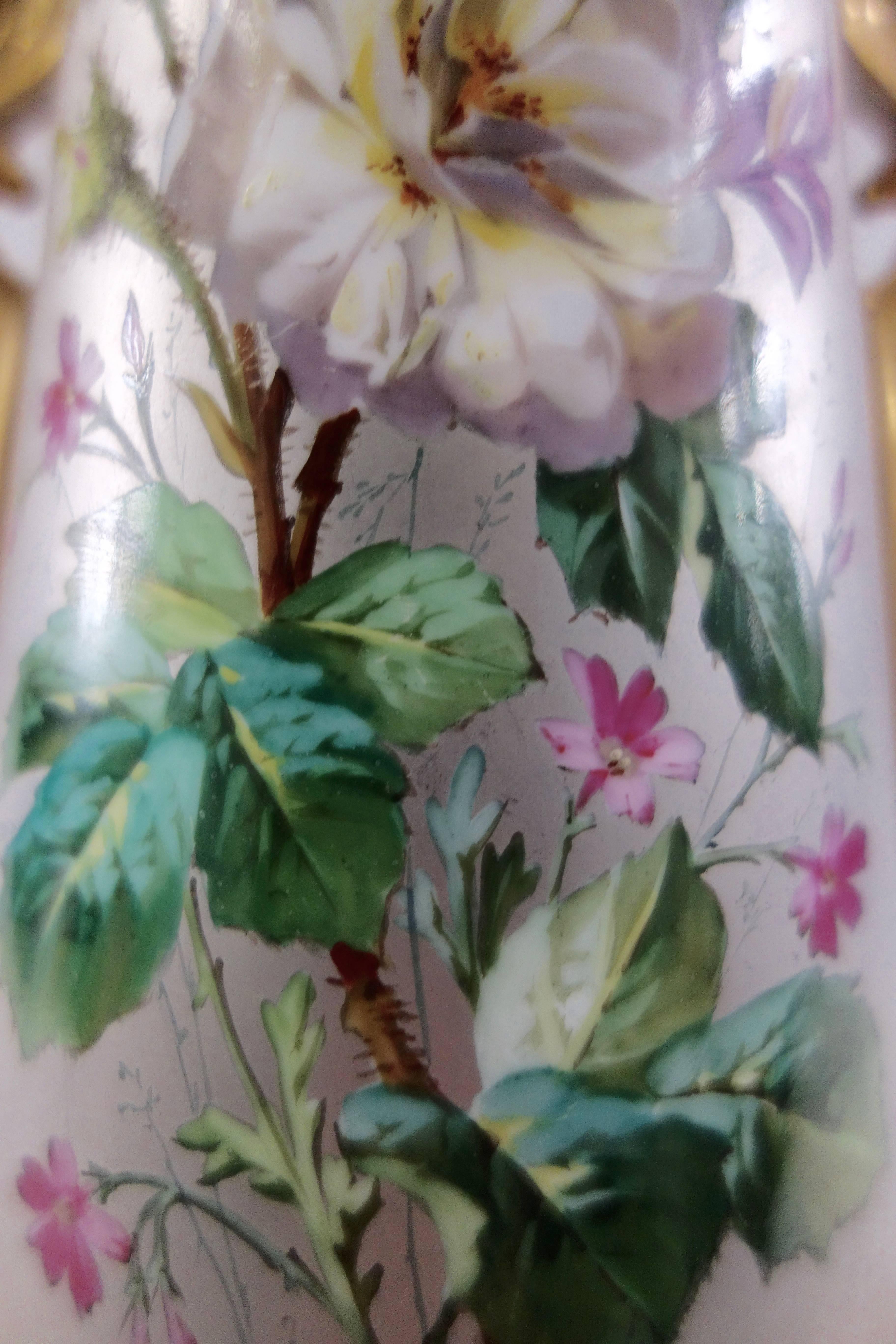 Hand-Painted Antique Aesthetic Movement French Enameled and Platinum Porcelain Vase
