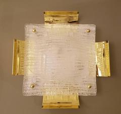 Pair of Kalmar Austrian Mid-Century Brass and Glass Sconces