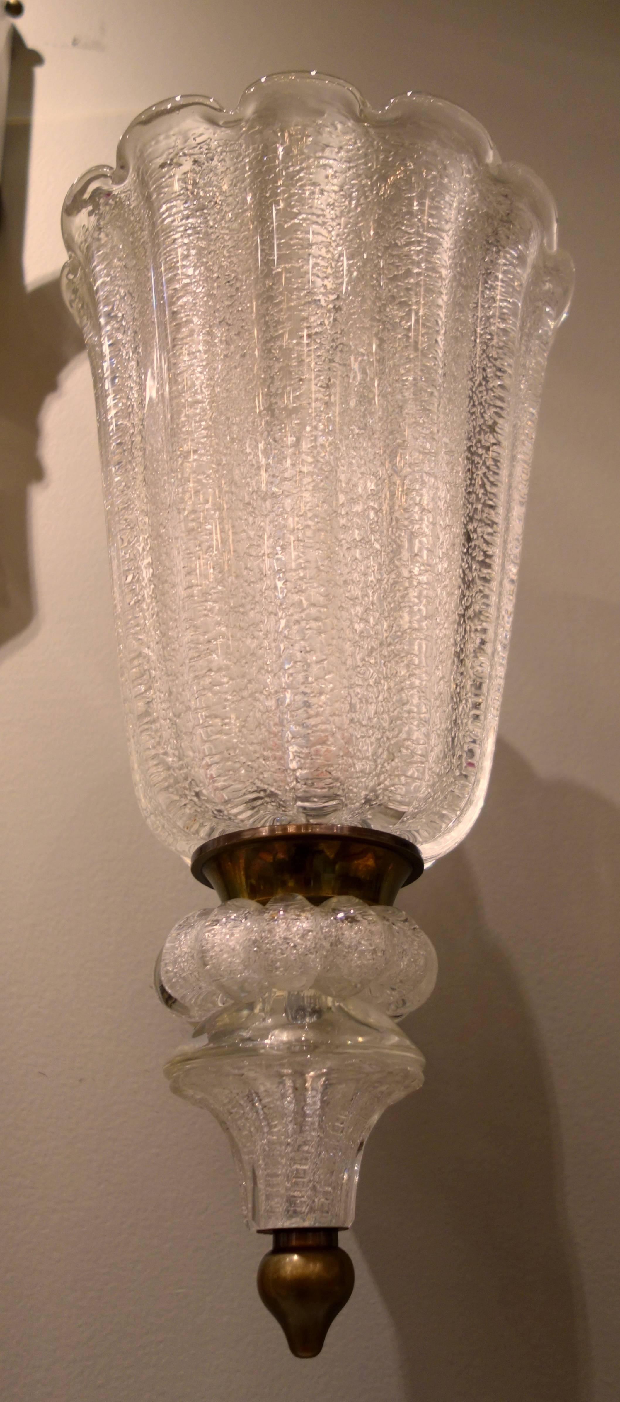 Mid-Century Modern Large Pair of Mid-Century White Murano Glass Sconces