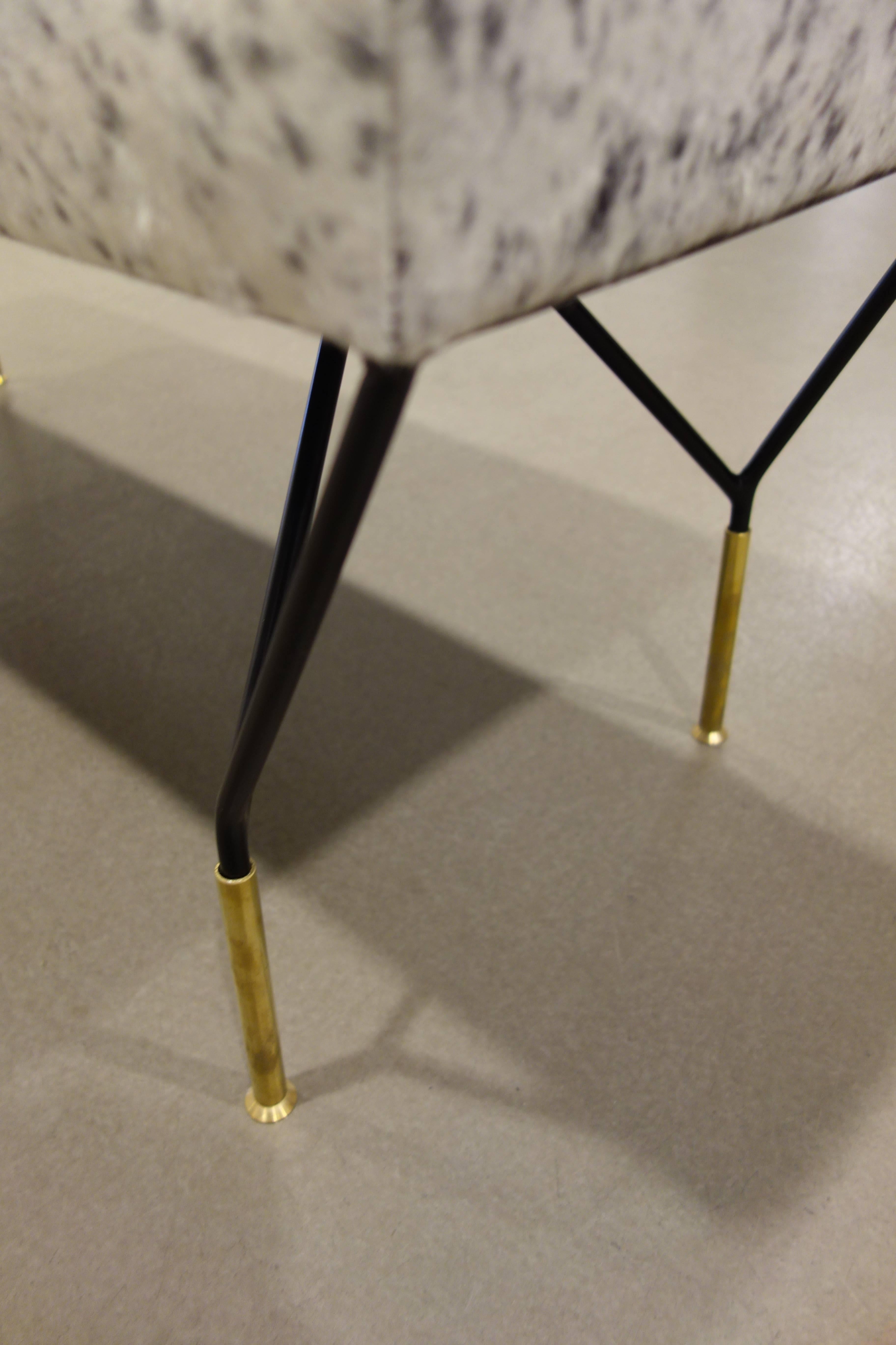 Mid-20th Century Mid-Century Italian Metal & Brass Bench in Black & White Cowhide, Pair Available