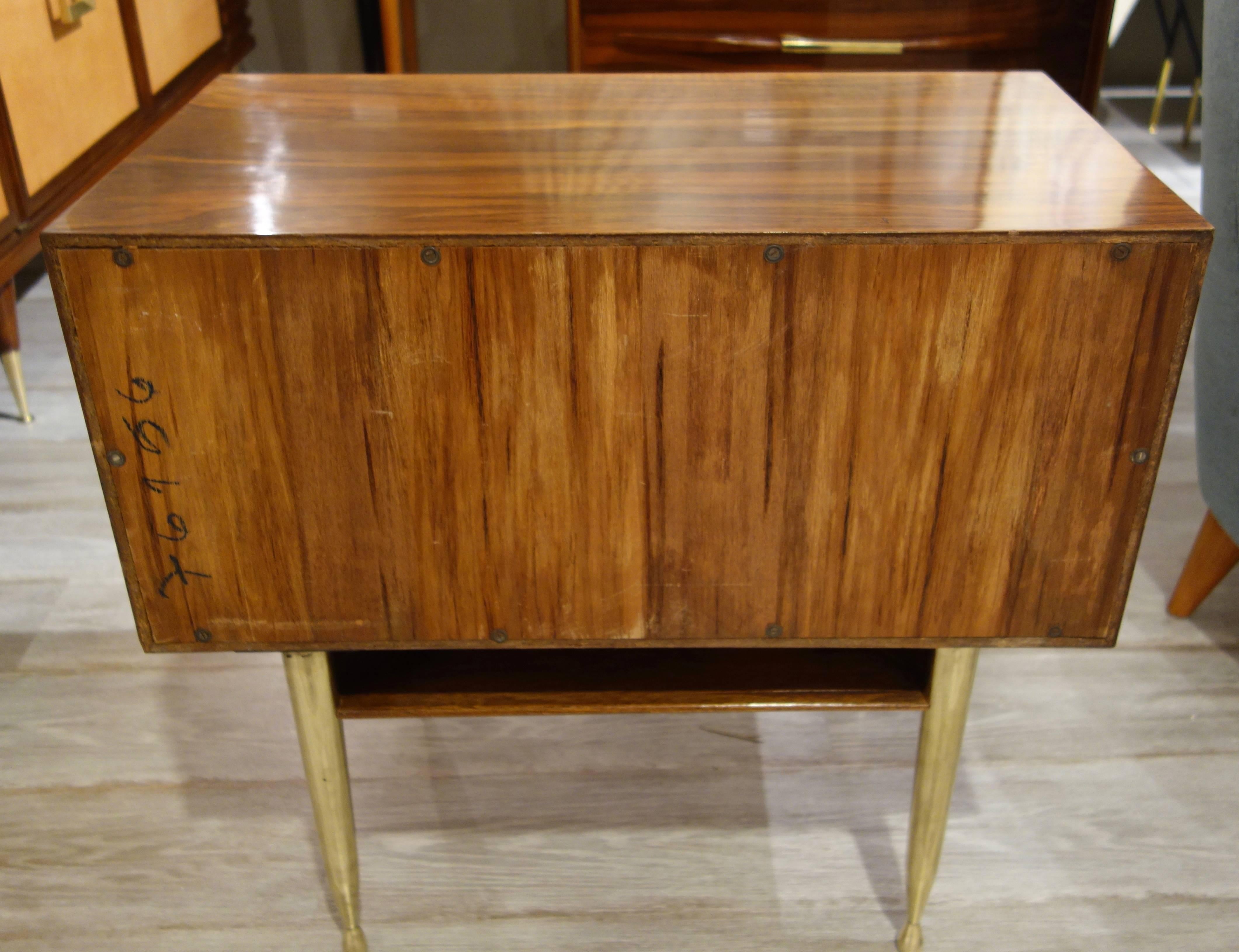 Pair of Italian Fruitwood and Brass Mid-Century Two-Tier Italian Nightstands 1