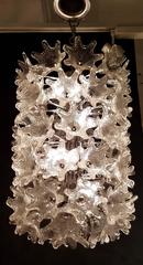Mid-Century Italian Clear Floral Murano Glass and Chrome Chandelier
