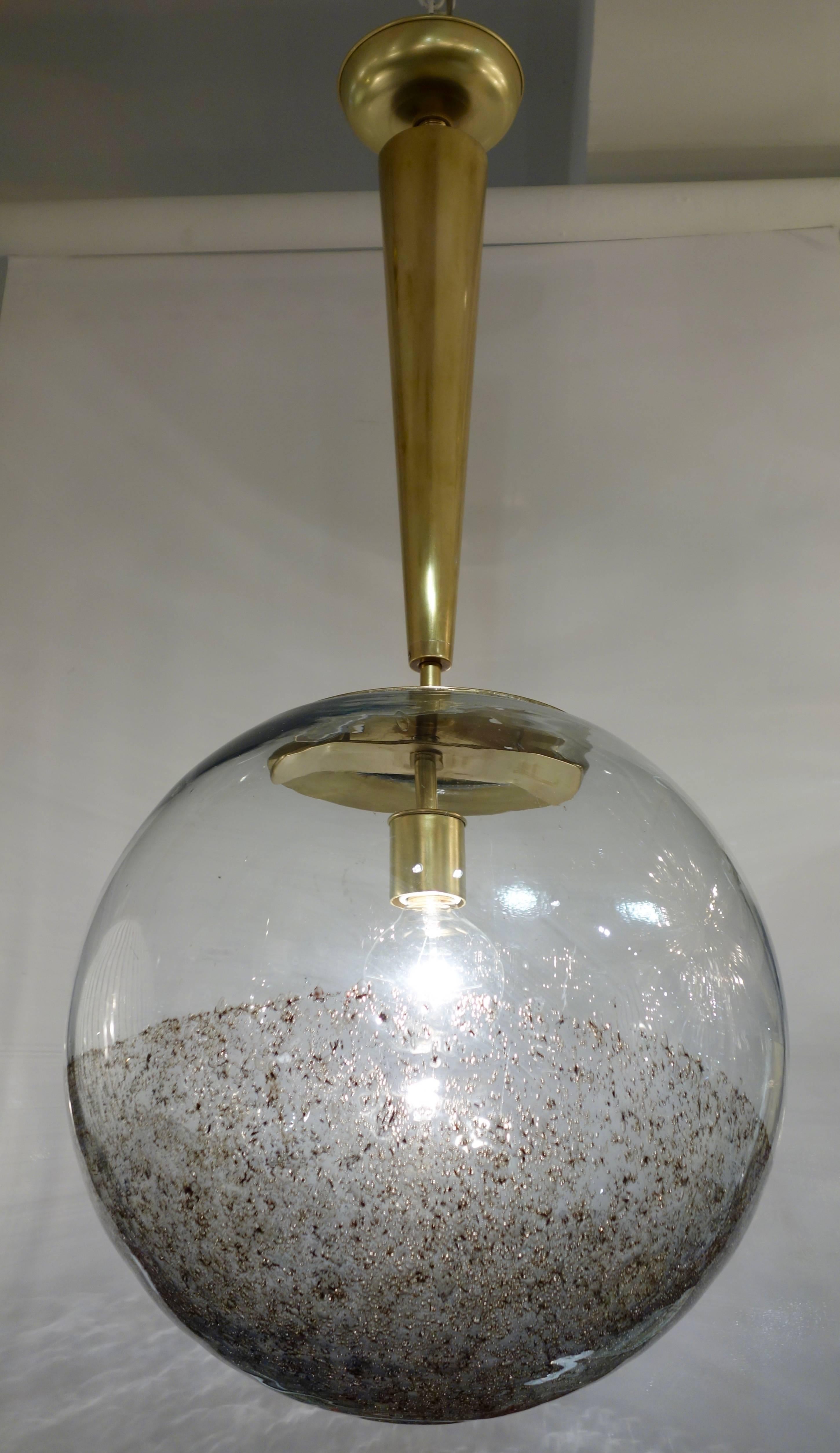 Hand-Crafted Mid-Century Italian Brown Speckled and Clear Murano Glass Globe