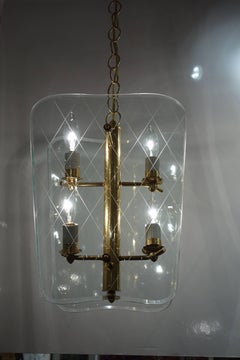 Vintage Glass and Brass Pietro Chiesa Style Lantern or Chandelier