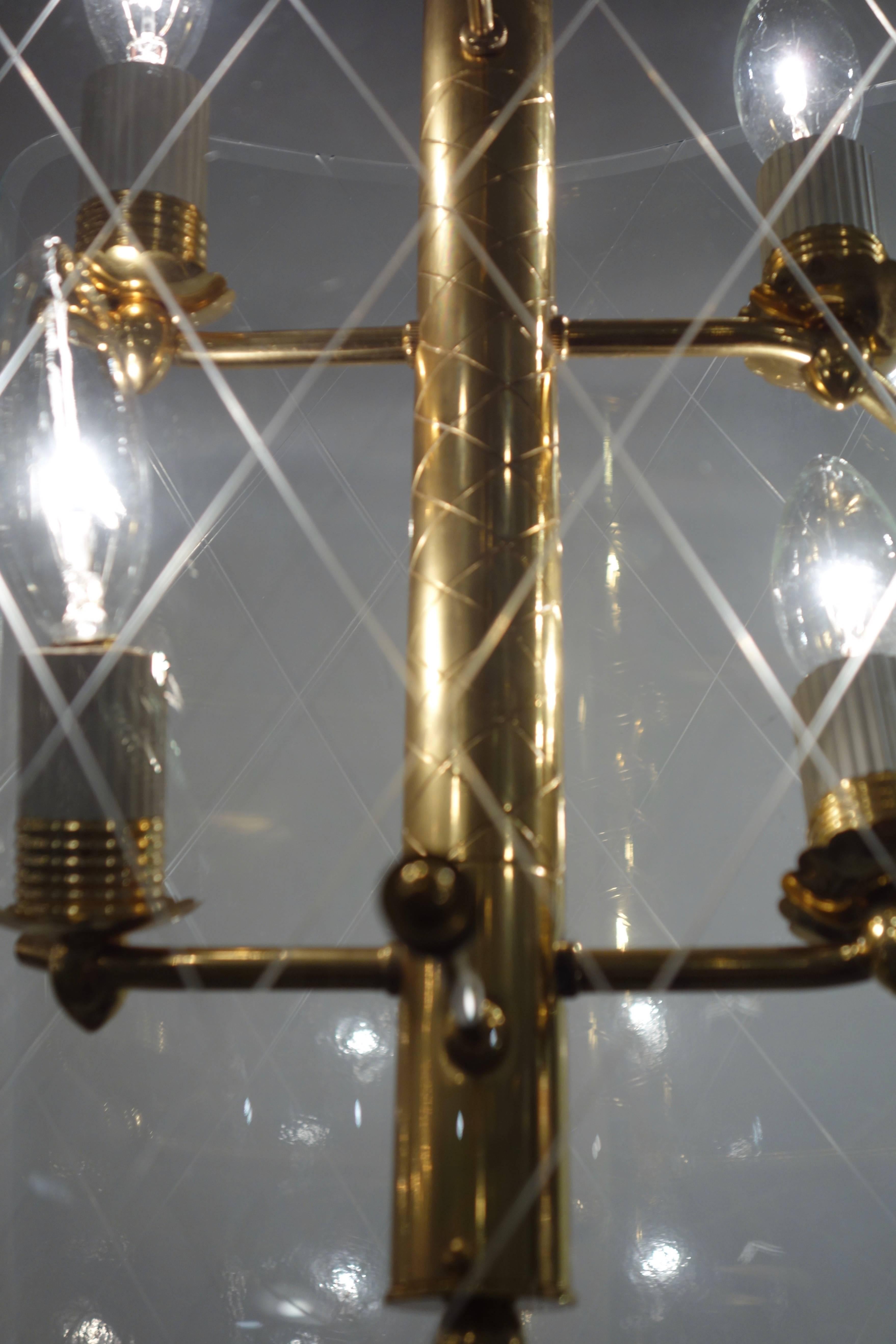 Mid-Century Modern Vintage Glass and Brass Pietro Chiesa Style Lantern or Chandelier For Sale