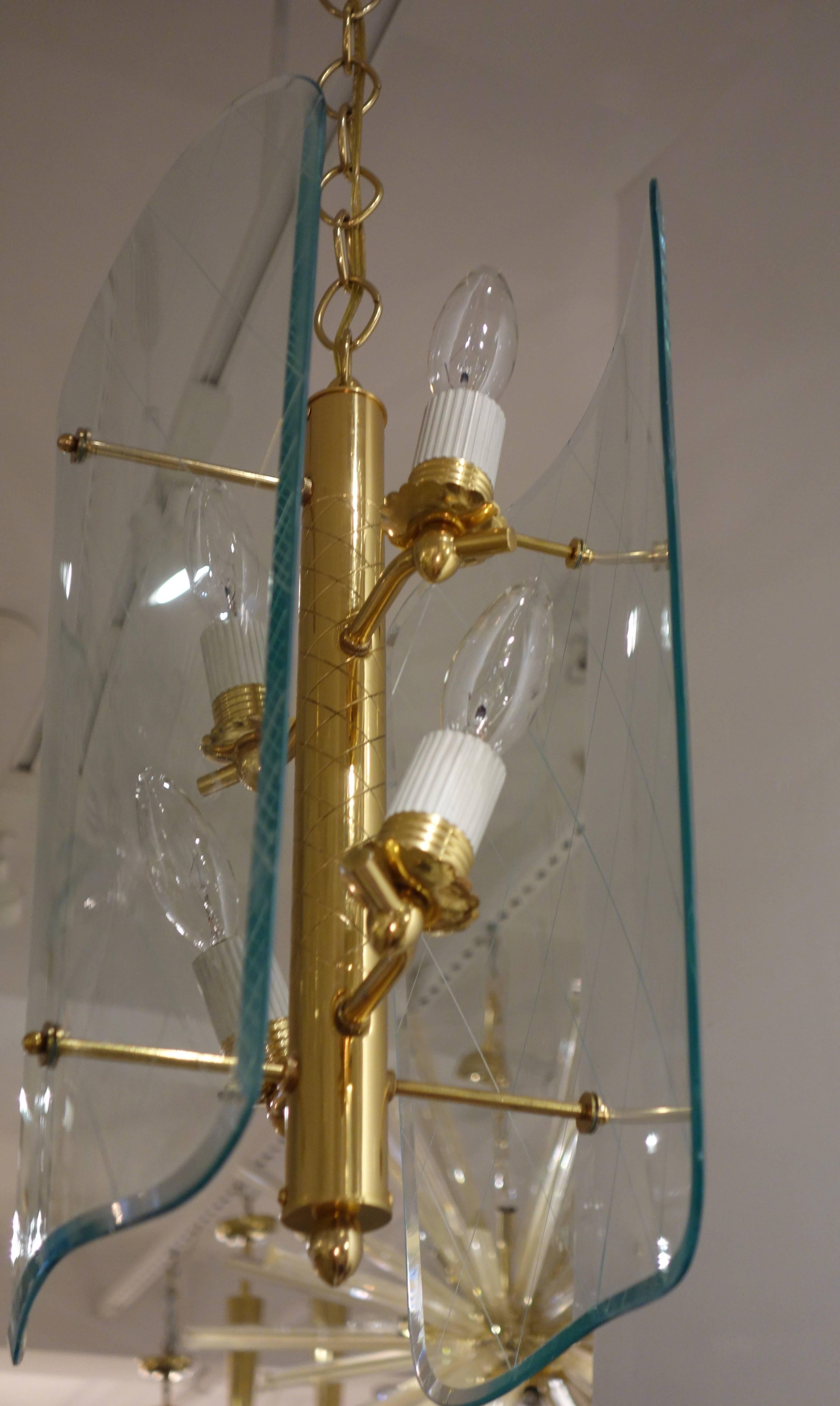 Italian Vintage Glass and Brass Pietro Chiesa Style Lantern or Chandelier For Sale