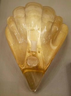 Pair of Large Gold Murano Shell Shaped Gold Sconces Attributed to Barovier