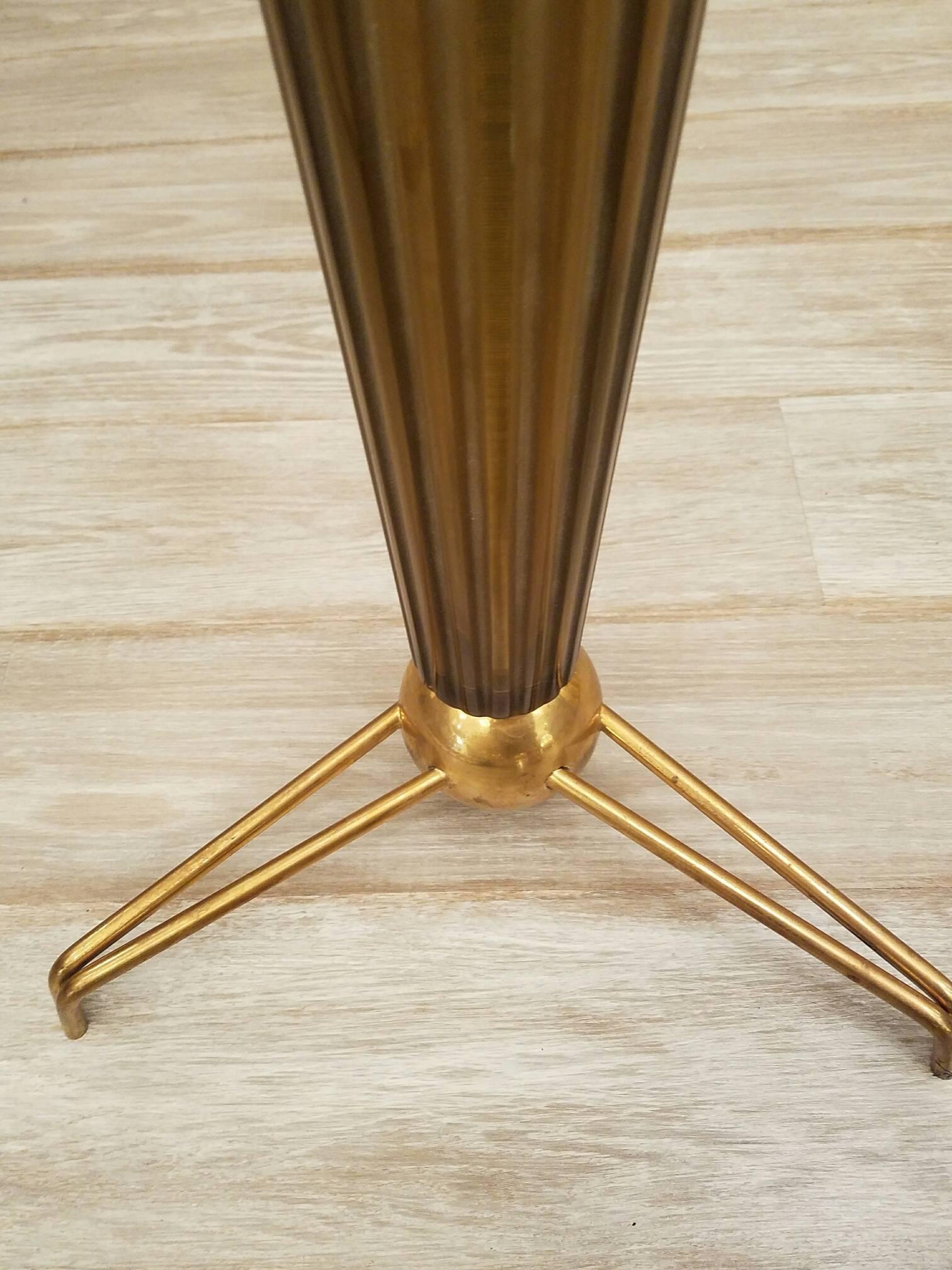Mid-20th Century Bronze Italian Murano Glass Fluted Circular Tripod Side Table with Brass Mounts