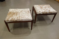 Pair Of Borge Jensen Danish Ottomans in Brown and White Cowhide