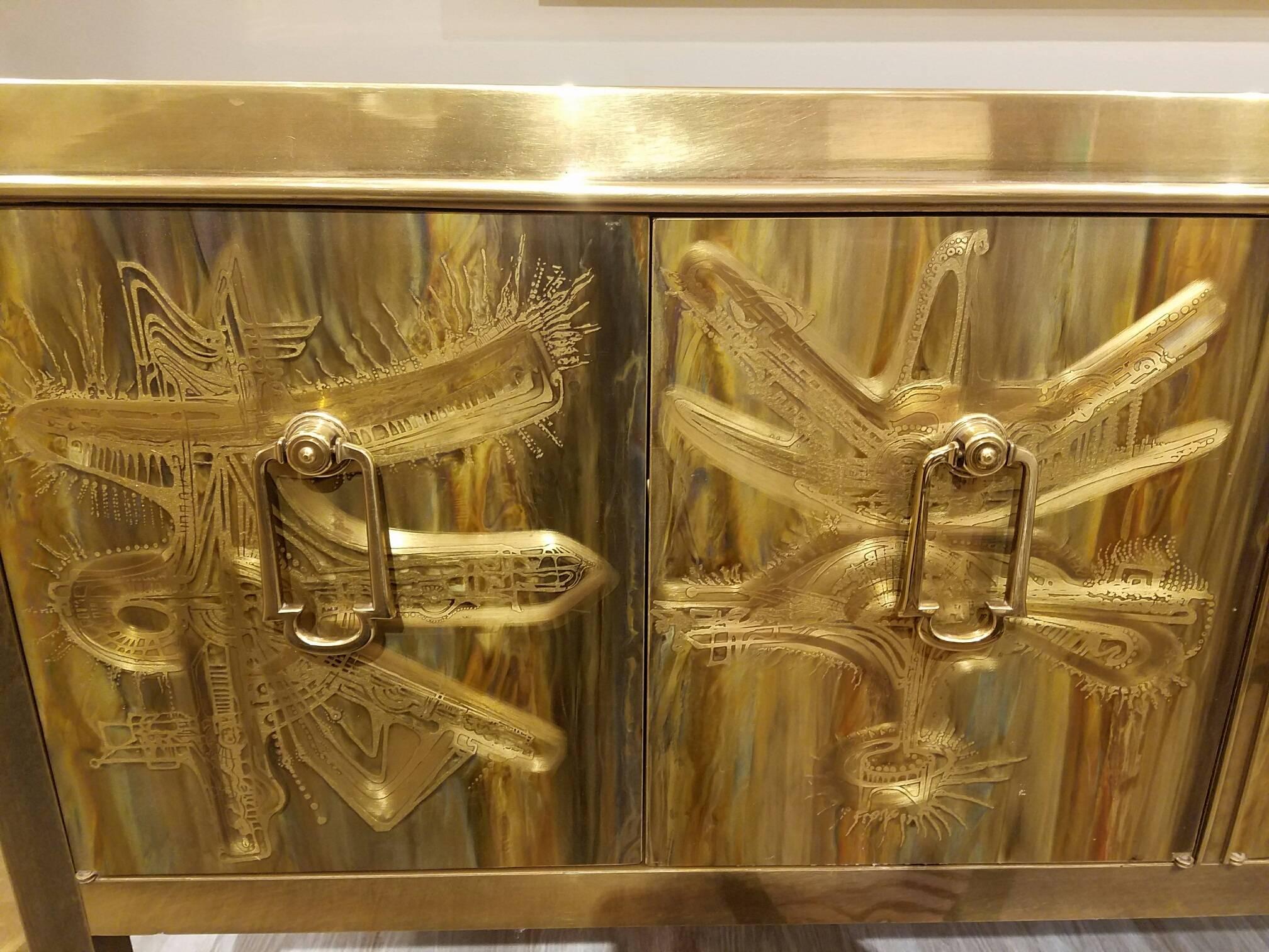 Mastercraft Etched and Enameled Bronze Sideboard or Credenza by Bernhard Rohne 1