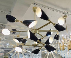 Italian Midcentury Style Black Cone & Solid Brass Studio Made Chandelier