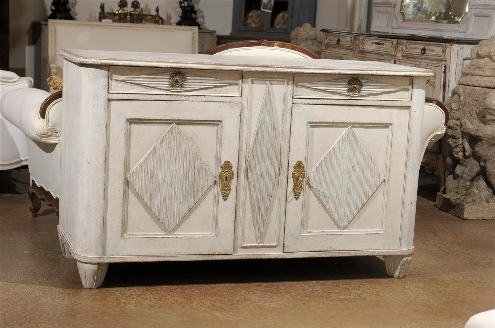 Swedish early 19th century painted Gustavian Style buffet with two doors and two drawers, circa 1840.