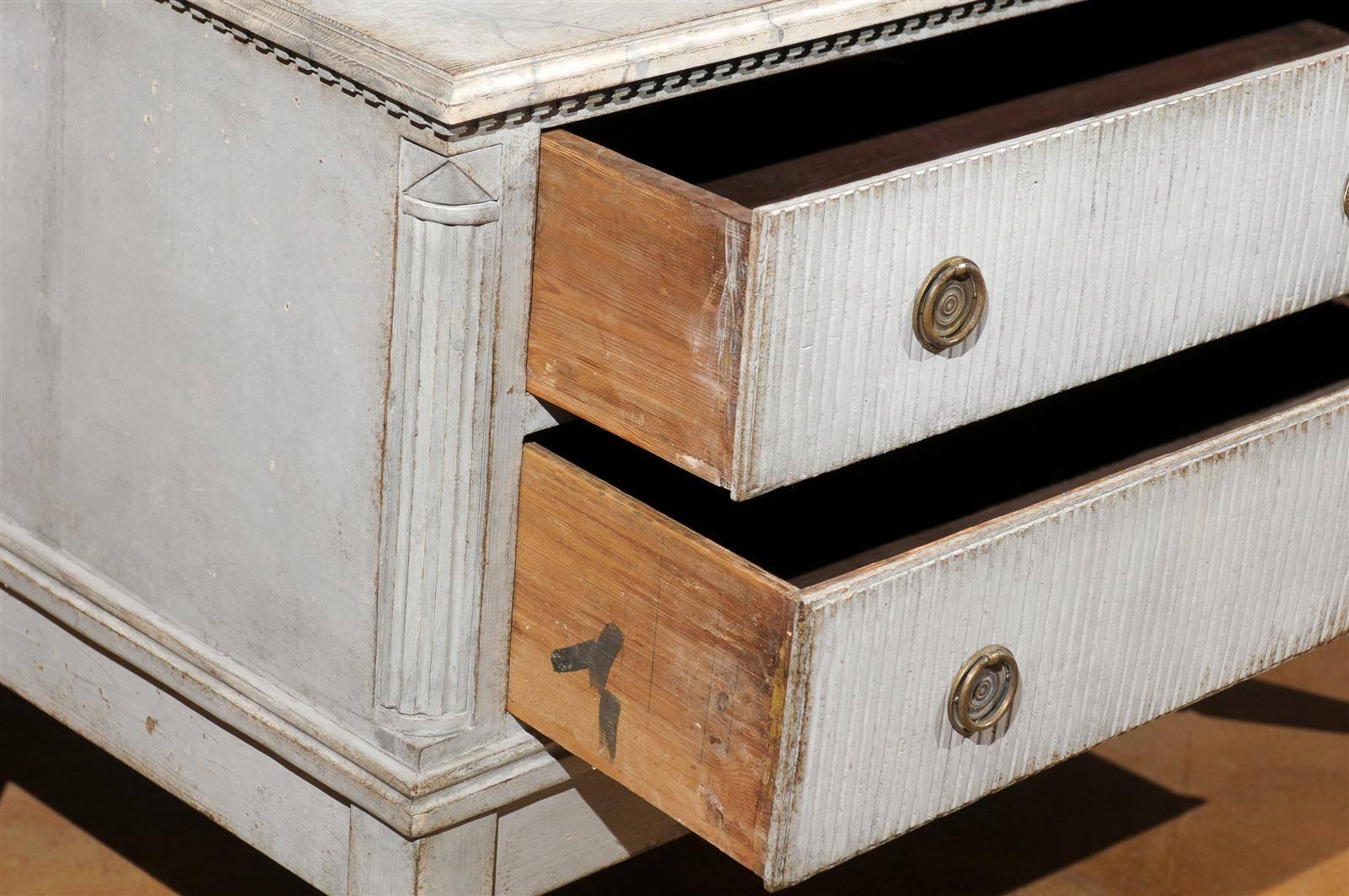 Wood Late 18th Century Gustavian Period Two-Drawer Painted Commode with Reeded Motifs