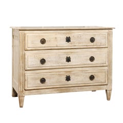 French Mid 18th Century Neoclassical Whitewashed Oak Three-Drawer Commode