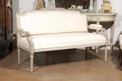 Swedish 1880s Neoclassical Style Painted Sofa with Carved Rail and Scrolled Arms