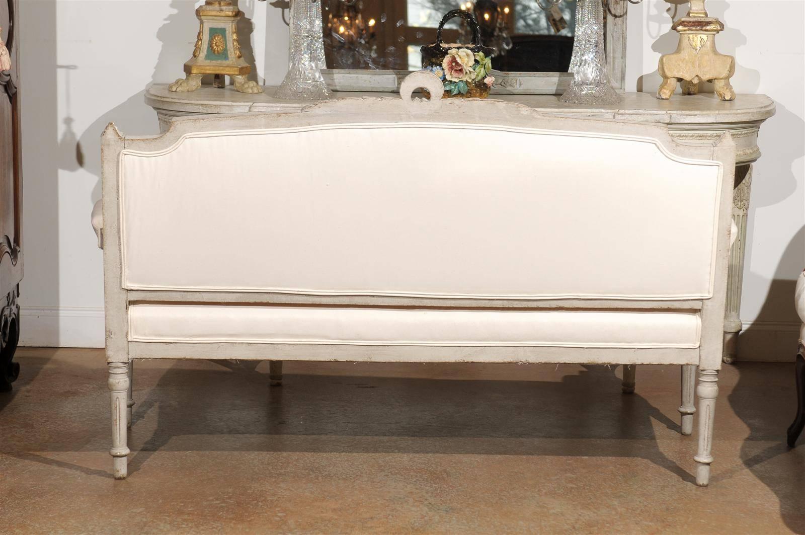 Swedish 1880s Neoclassical Style Painted Sofa with Carved Rail and Scrolled Arms 1