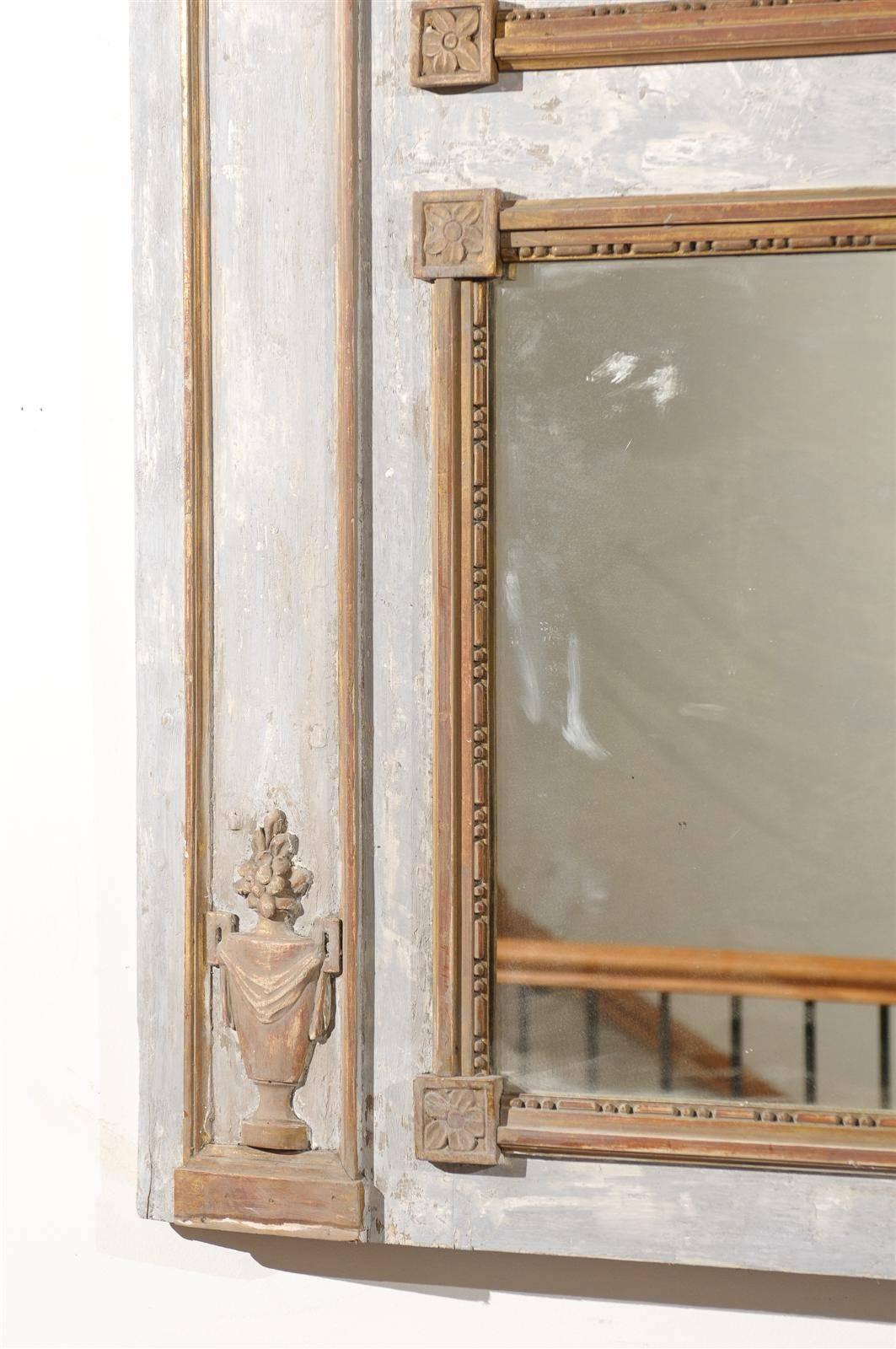 French 1890s Neoclassical Revival Trumeau Mirror with Musical Trophy and Urns 3