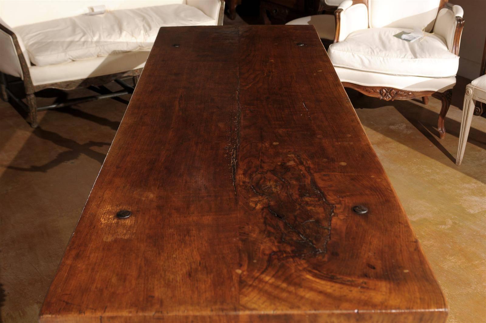 18th Century Spanish 1780s Wooden Fratino Table with Wrought-Iron Stretcher and Turned Legs