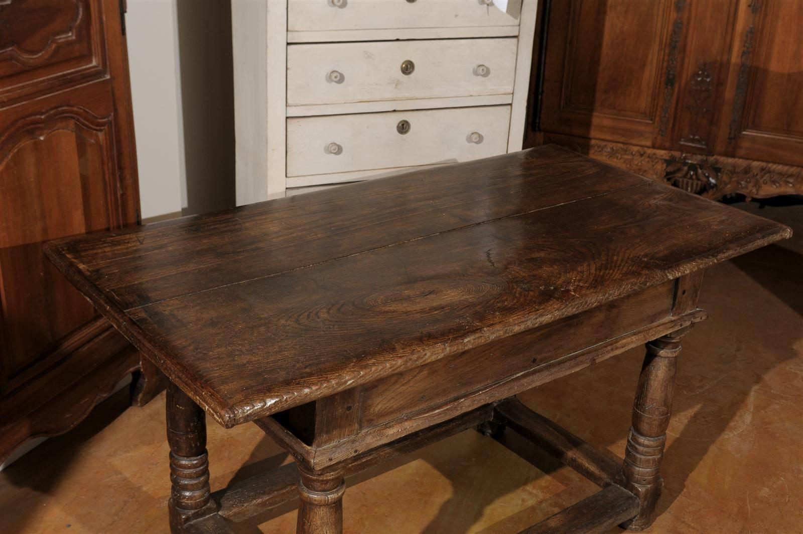 French 1750s Walnut Library Table with Carved Drawers and Original Hardware In Good Condition For Sale In Atlanta, GA