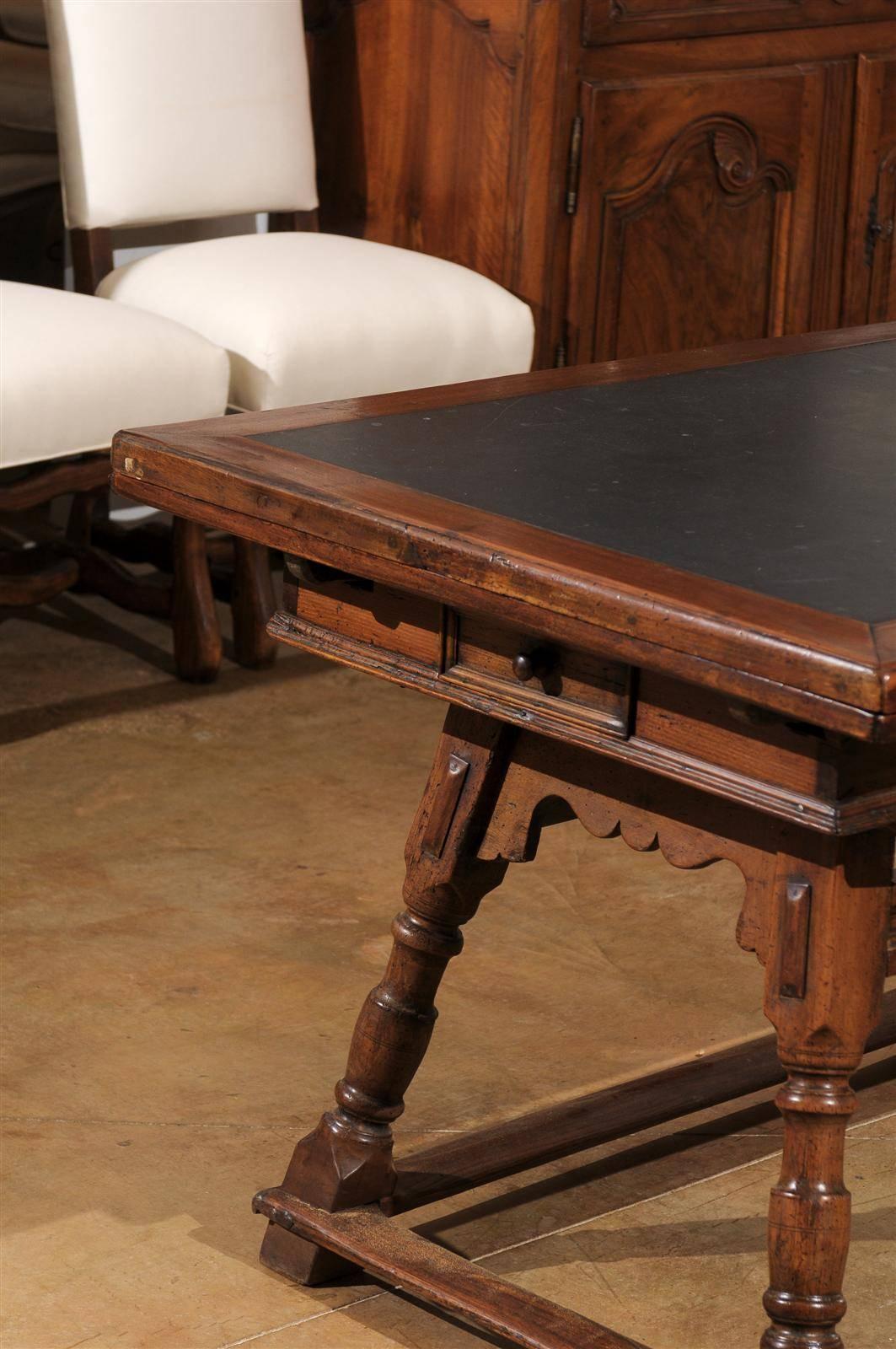 19th Century Swiss Wooden Draw-Leaf Extension Dining Table with Inset Slate Top, circa 1820