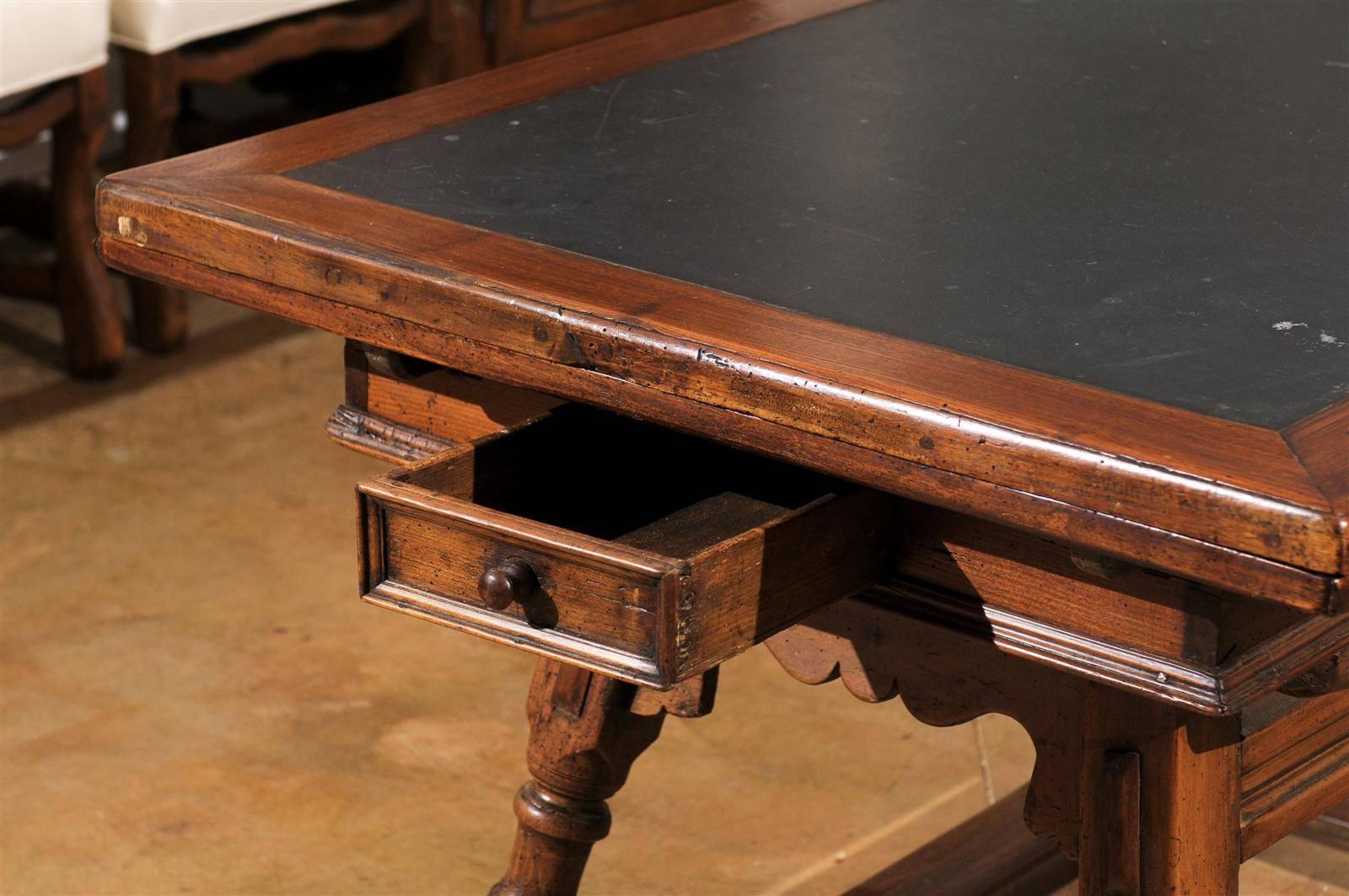 Swiss Wooden Draw-Leaf Extension Dining Table with Inset Slate Top, circa 1820 In Good Condition In Atlanta, GA