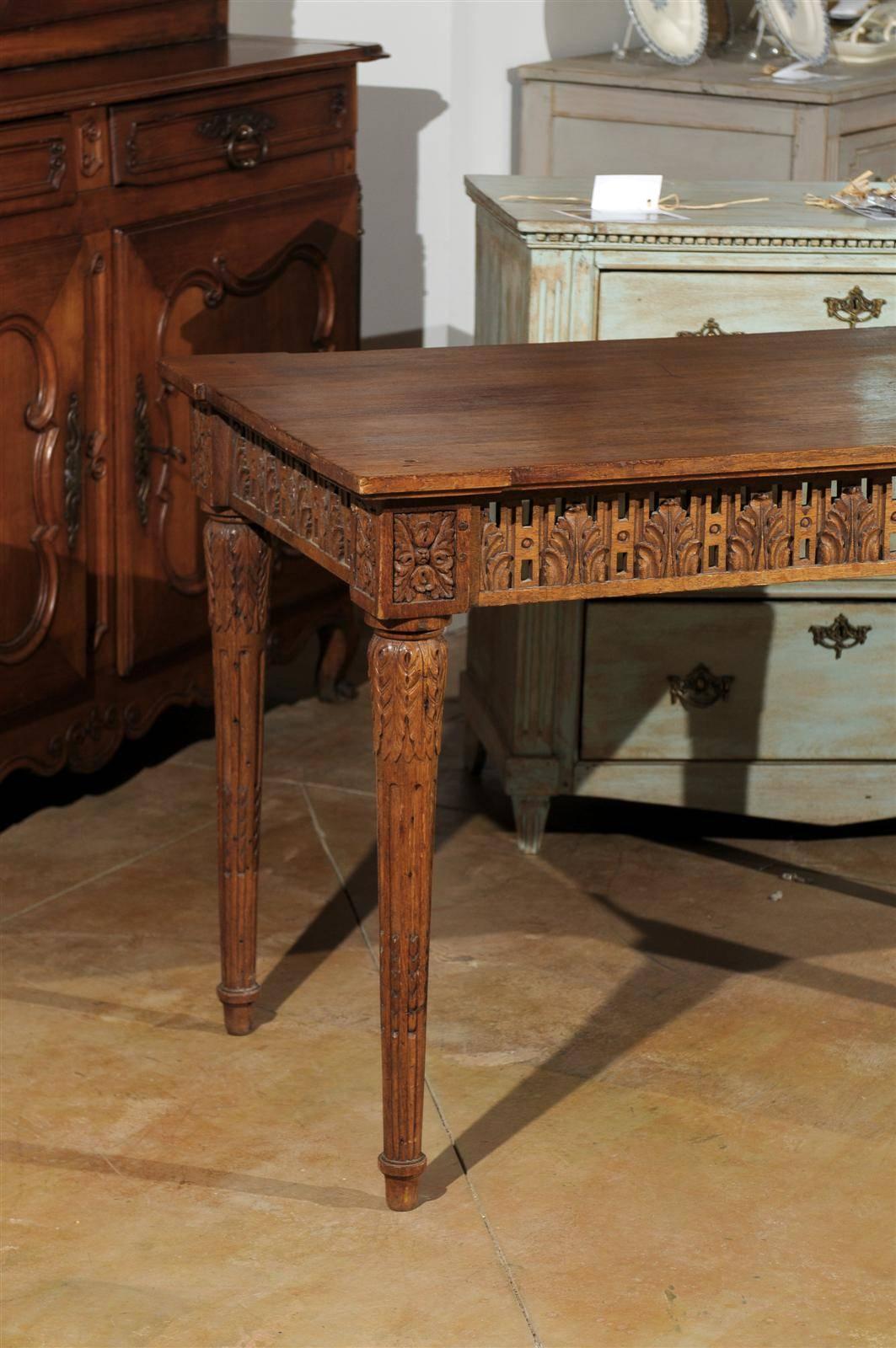 Oak French Period Directoire Table with Carved Apron and Palmette Motifs, circa 1805