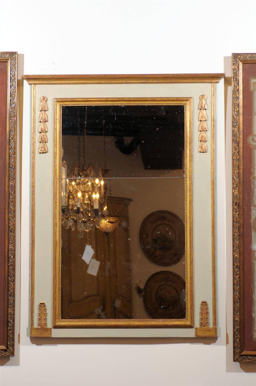 Late 18th Century French Period Directoire Painted Trumeau Mirror with Campanula 2