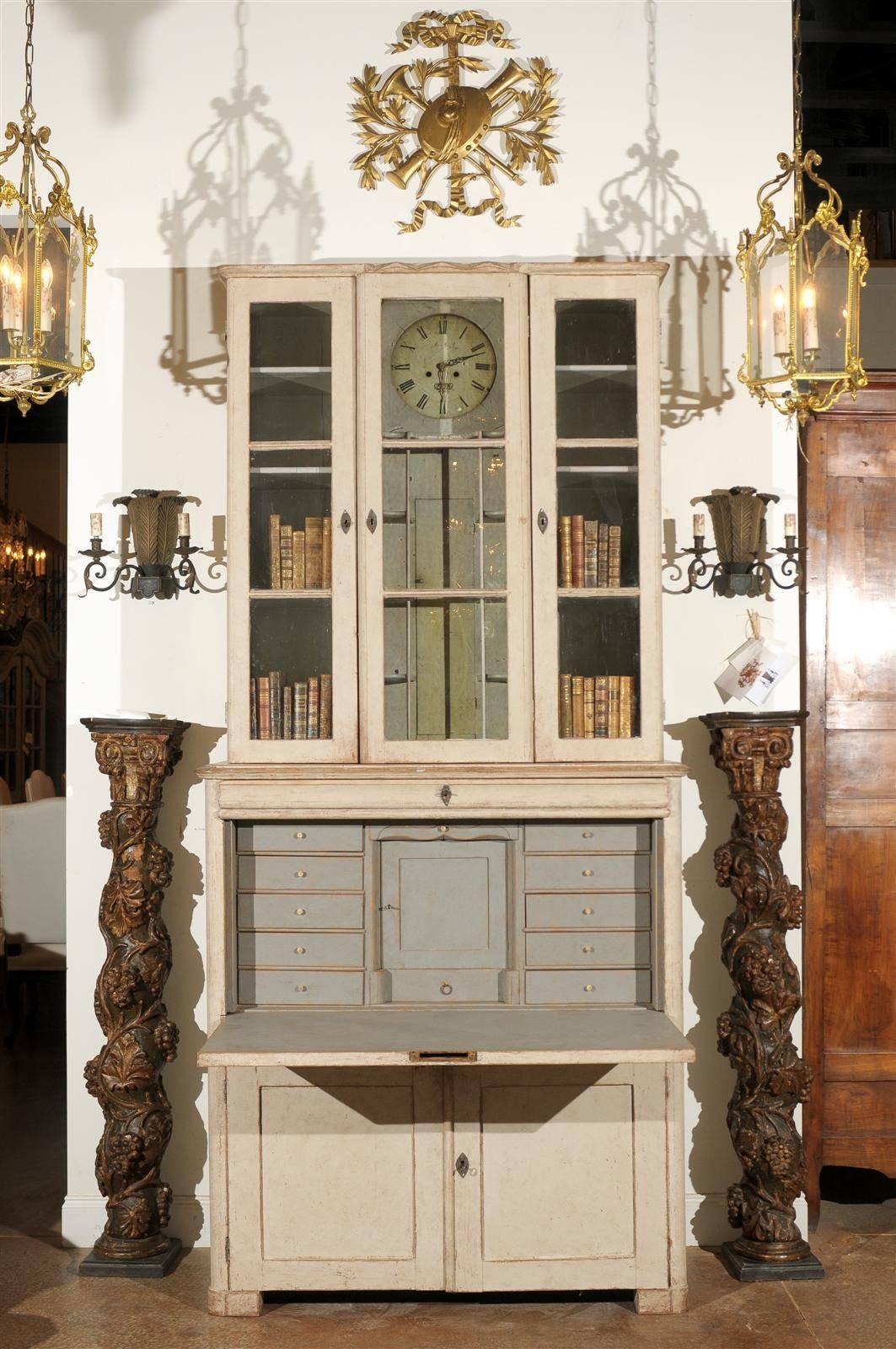 Swedish 19th Century Clock Cabinet Drop-Leaf Desk In Distressed Condition In Atlanta, GA