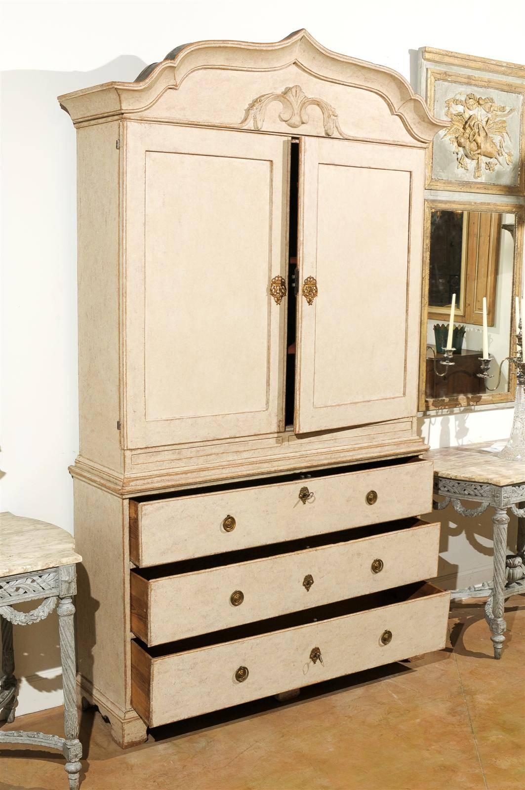 Swedish Mid 18th Century Period Rococo Painted Cabinet with Doors over Drawers In Good Condition In Atlanta, GA