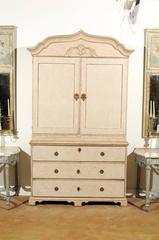 Swedish Mid 18th Century Period Rococo Painted Cabinet with Doors over Drawers