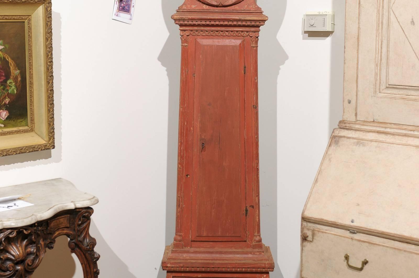 Wood Swedish 1810s Neoclassical Tall Case Clock with Original Painted Finish and Swag