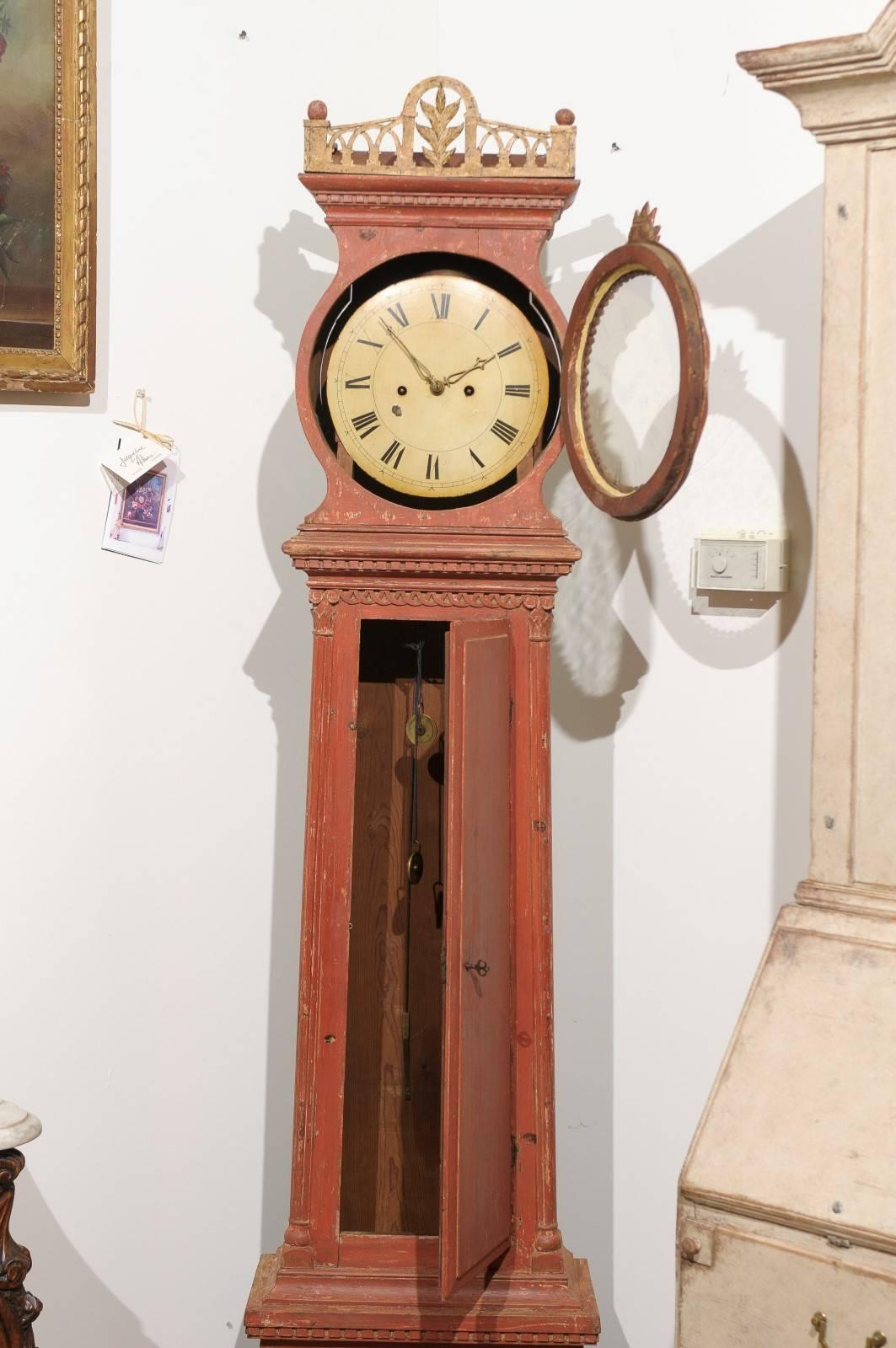 Swedish 1810s Neoclassical Tall Case Clock with Original Painted Finish and Swag 2