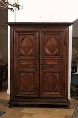 1640s French Louis XIII Period Walnut Armoire with Pointes de Diamant Motifs