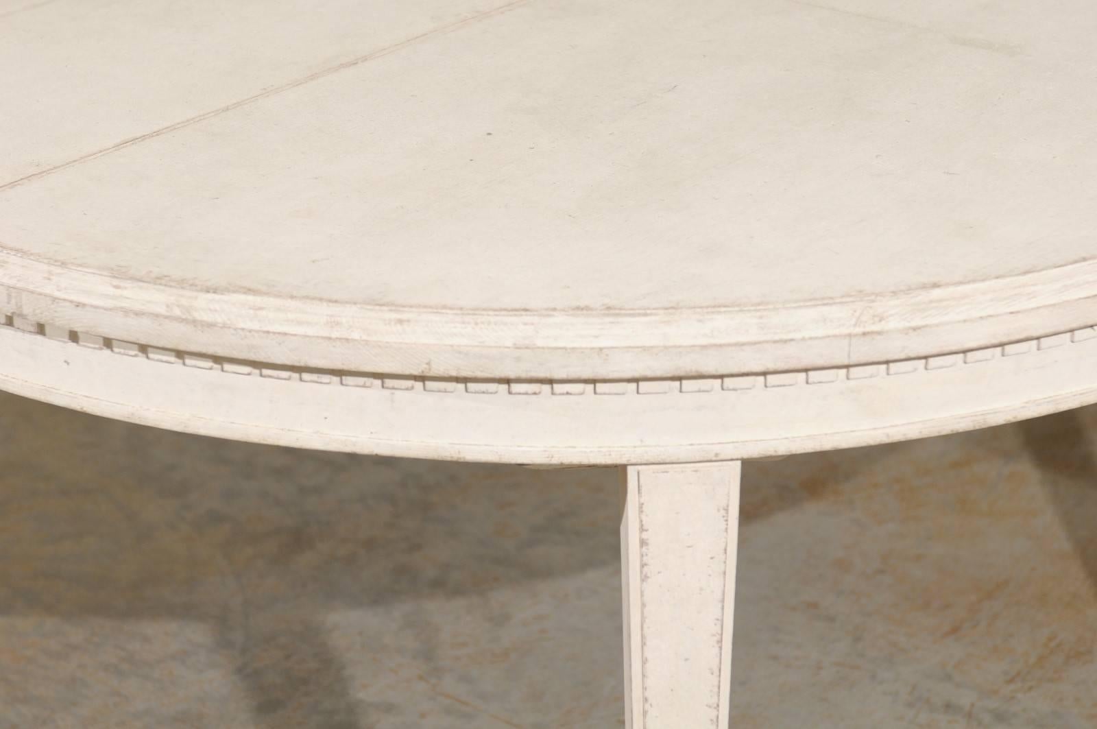 Painted Swedish Gustavian Style Oval Dining Room Table with Extensions and Tapered Legs