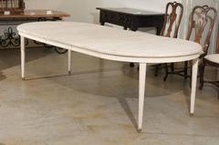 Swedish Gustavian Style Oval Dining Room Table with Extensions and Tapered Legs