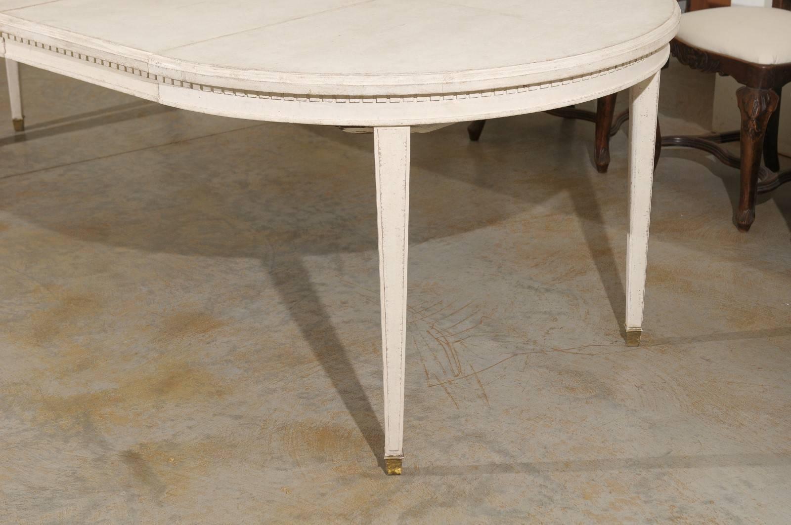 Brass Swedish Gustavian Style Oval Dining Room Table with Extensions and Tapered Legs