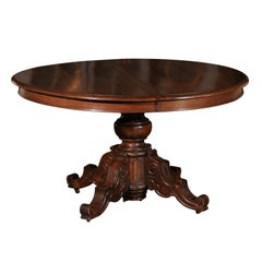 French Napoléon III Walnut Pedestal Table with Carved Feet from the 1850s