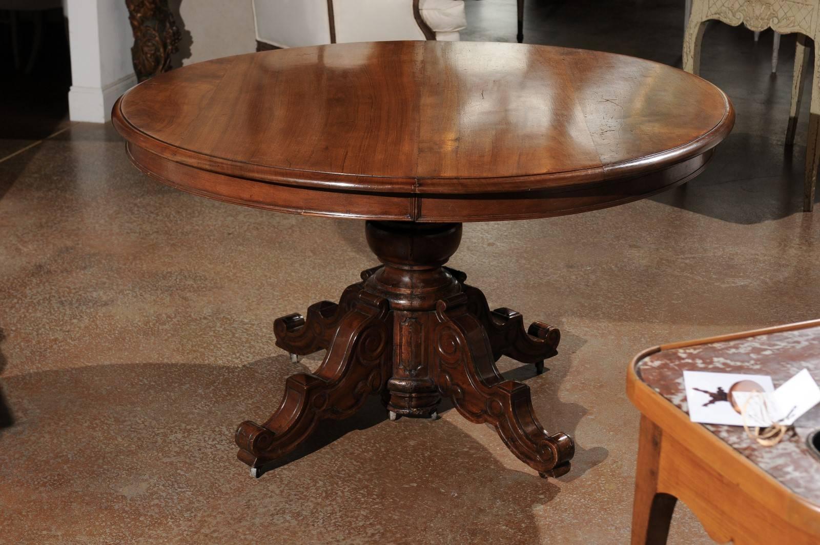 Wood French Napoléon III Walnut Pedestal Table with Carved Feet from the 1850s
