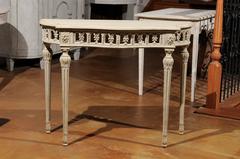 Swedish 1890s Painted Console Table with Romanesque Style Carved Arches Apron