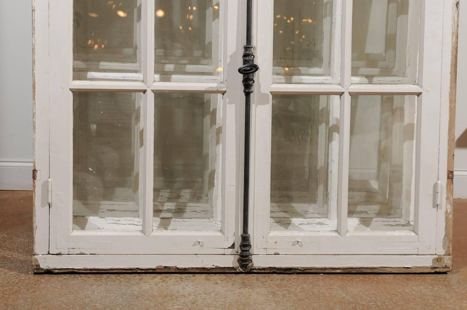 French 1850s Painted Door-Window with Arched Top from Nunnery in Western France 1