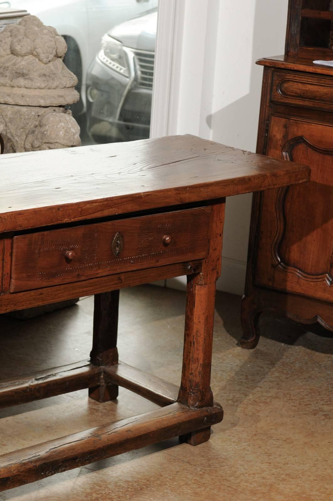 Wood French Mid 17th Century Cherry Sofa Table with Single Plank Top and Two Drawers