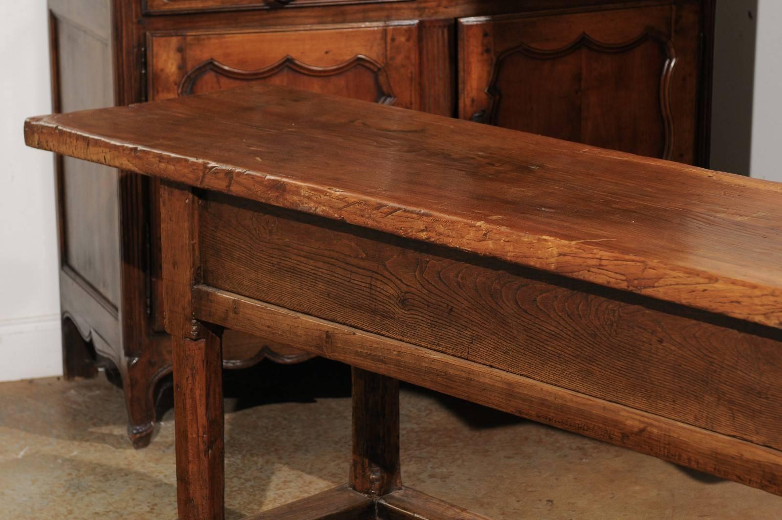 French Mid 17th Century Cherry Sofa Table with Single Plank Top and Two Drawers 4
