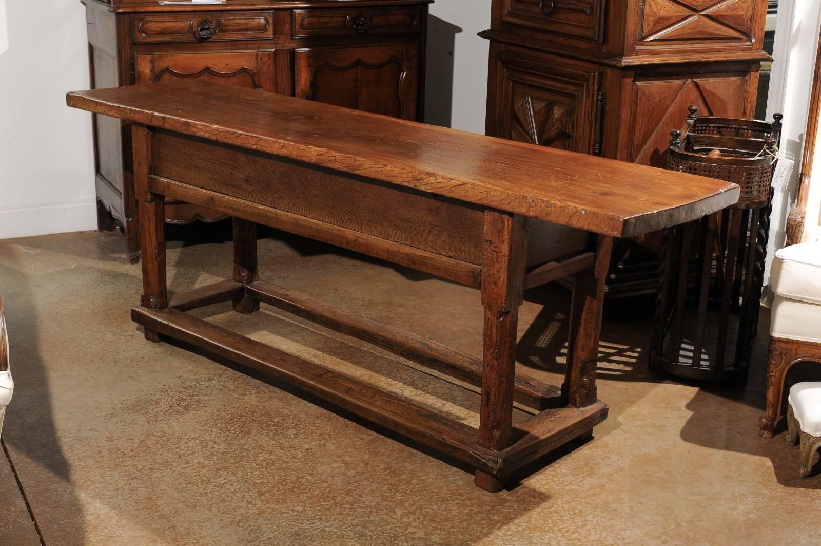 French Mid 17th Century Cherry Sofa Table with Single Plank Top and Two Drawers 6